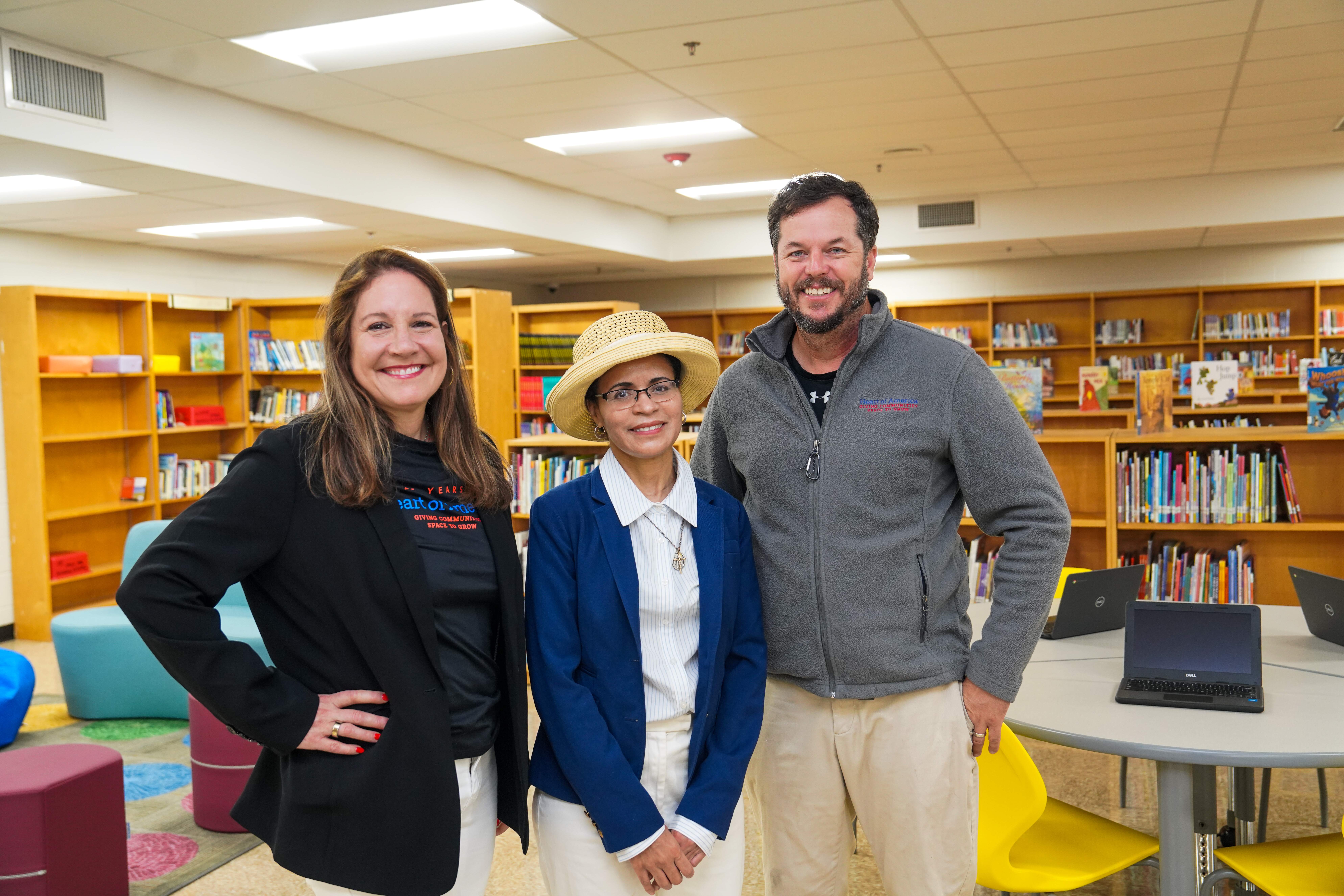 team in library