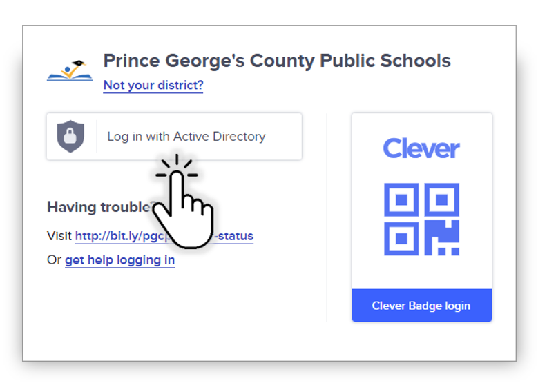 PGCPS Clever log in window