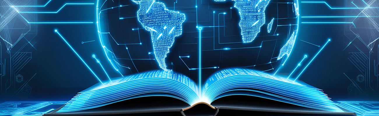 Book with digitized globe